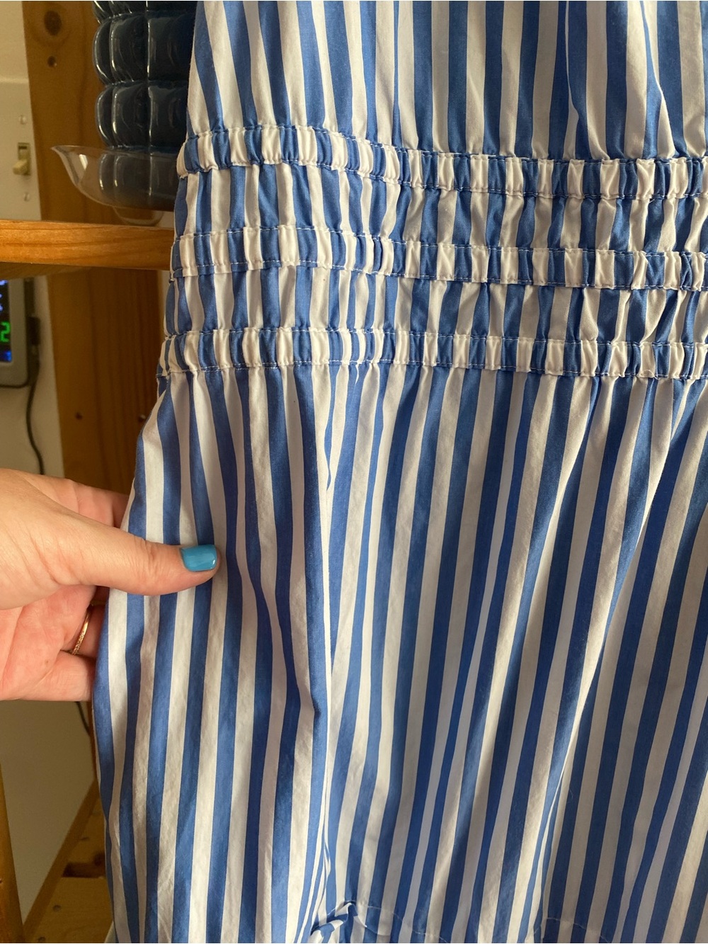 Quince Blue White Azure Stripe Organic Cotton Poplin Tiered Maxi Dress Large - Picture 10 of 16